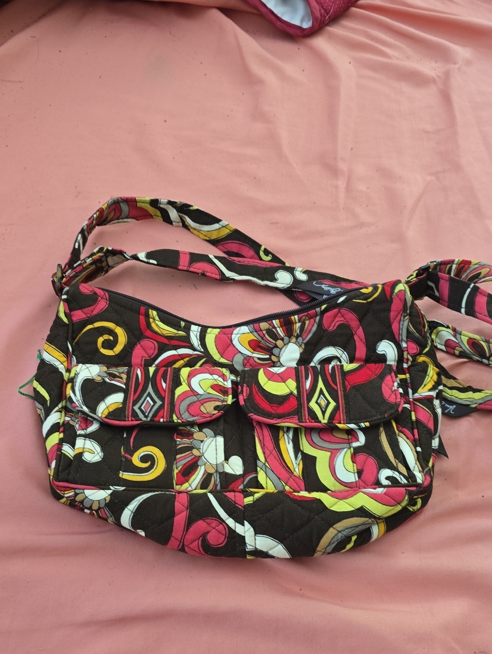 Quilted Floral-Print Crossbody Bag in Brown, Pink & Yellow
